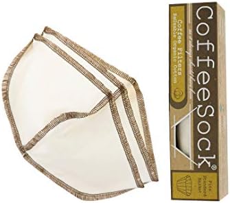 Coffeesock 'המקור' לשימוש חוזר של מסנני קפה כותנה אורגניים - 2 מסנני סל חבילות 6-12 כוס התאמה | פילטר